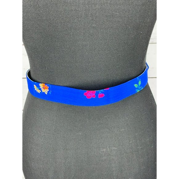 Blue Floral Print Oval Silver Buckle Style Women’s Belt‎ Art Deco Oriental - Picture 2 of 9